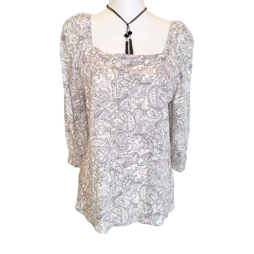 J.Jill Paisley Print Long Sleeve Top Size M Petite